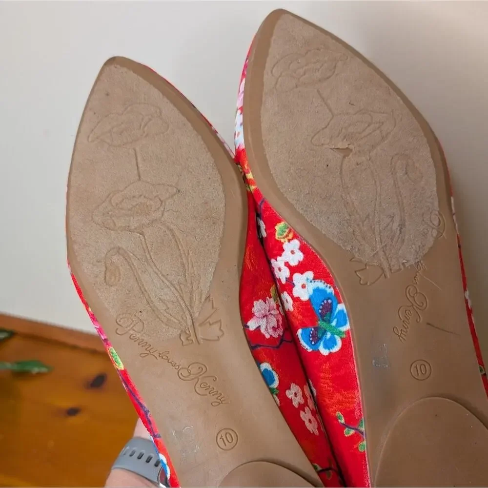 Penny Loves Kenny Women's Red Floral Flats Size 10 - Picture 6 of 7